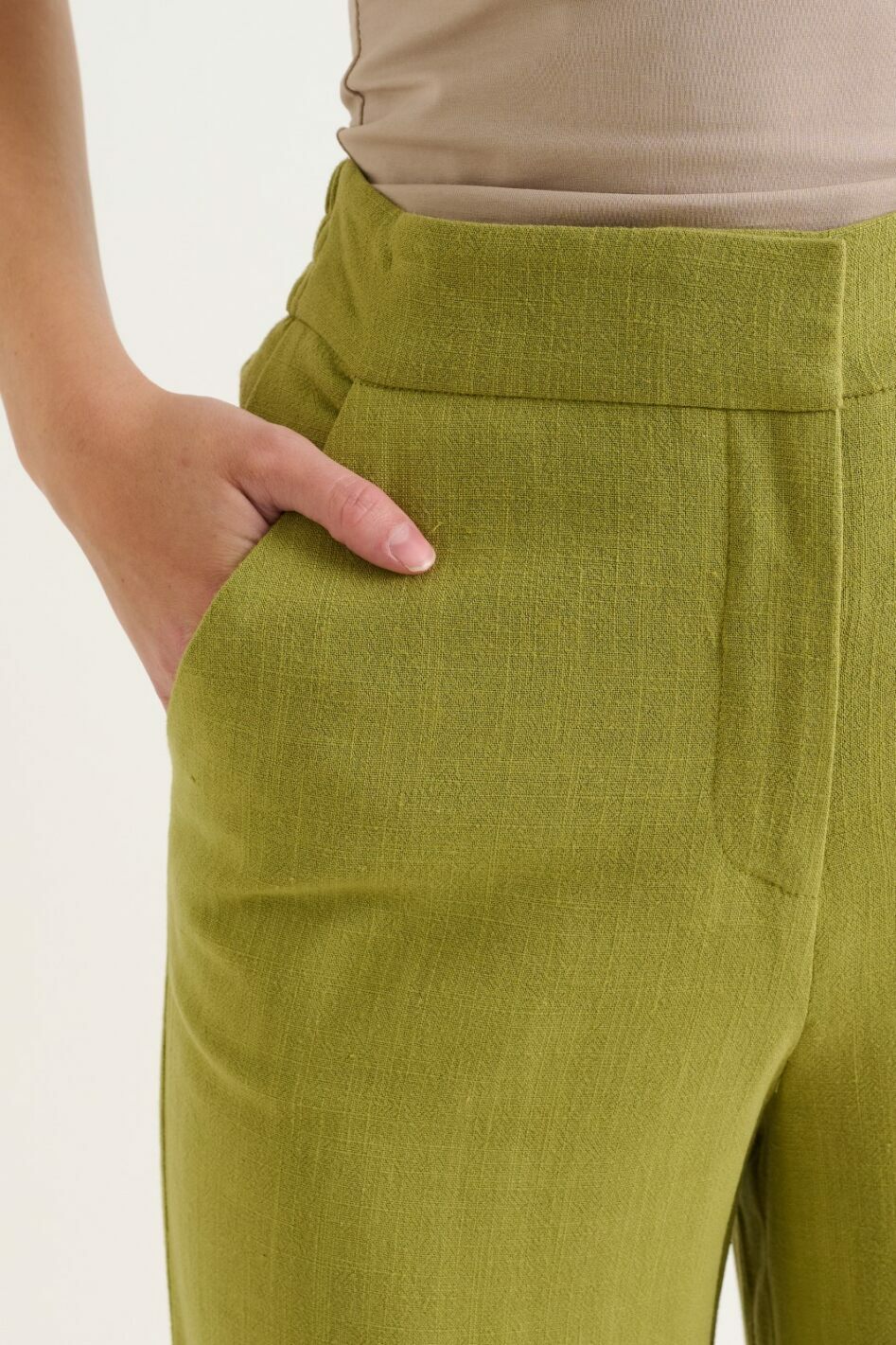 Tilde Linen Mix Straight Leg Trouser- Avocado - Detail 3