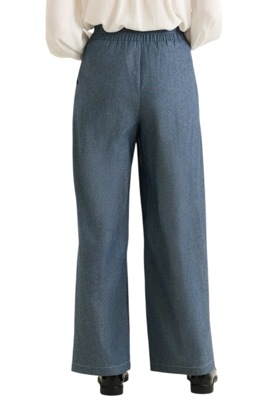 Tyler Chambray Wide Leg Trouser - Dark Grey