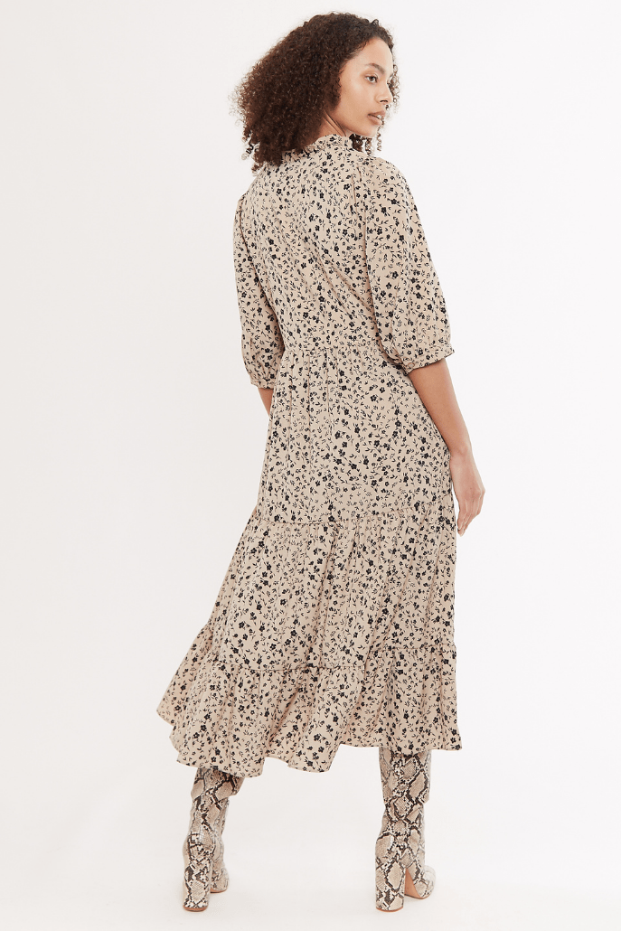 Louche Abeline Cosmos Print V Neck Tie Midi Dress