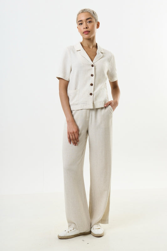 Kit Linen Mix 2 Pocket Short Sleeve Resort Shirt-Natural