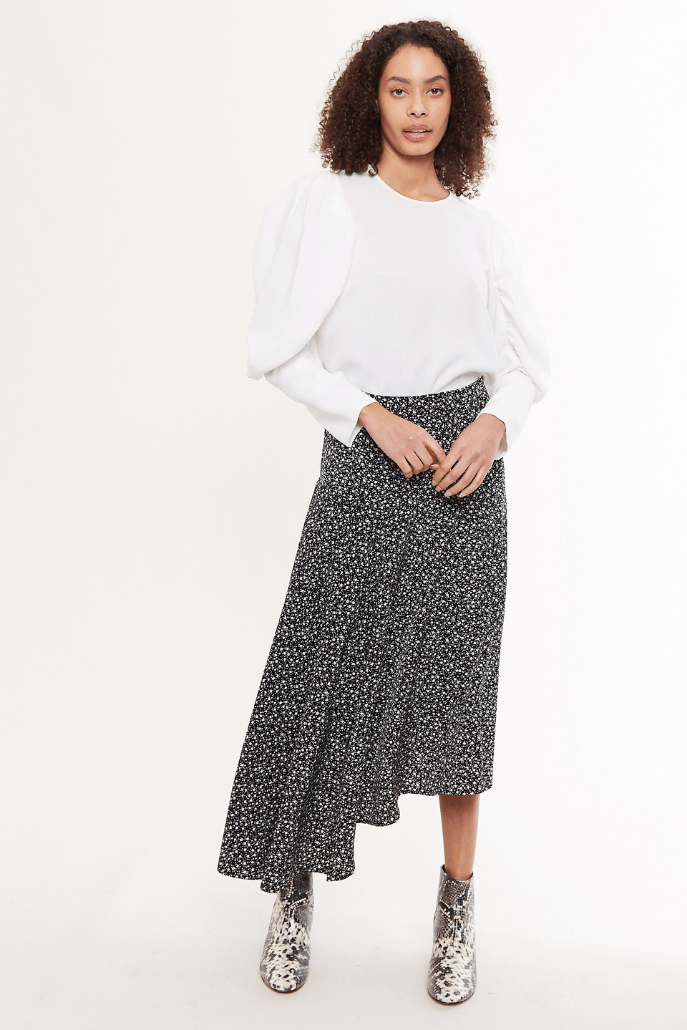Louche Carole Night Flower Asymmetric Midi Skirt