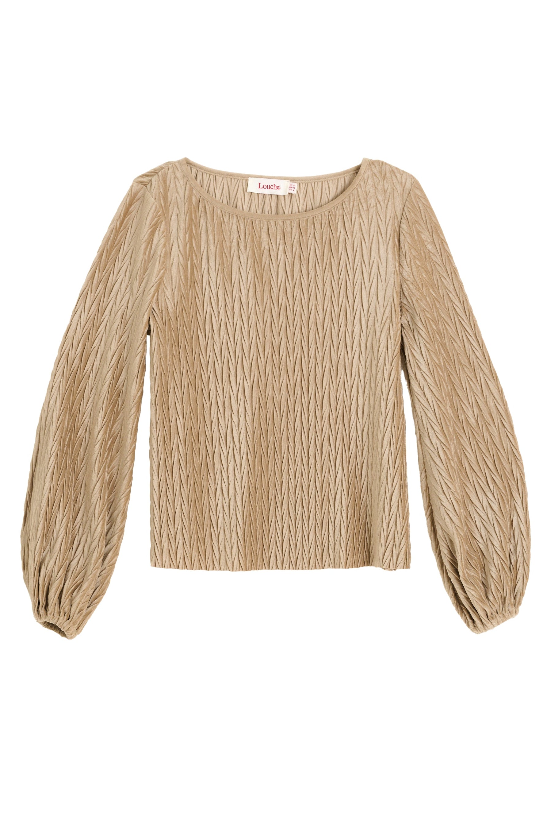 Aba Velvet Pleat Long Sleeve Top - Pale Taupe - Detail 5