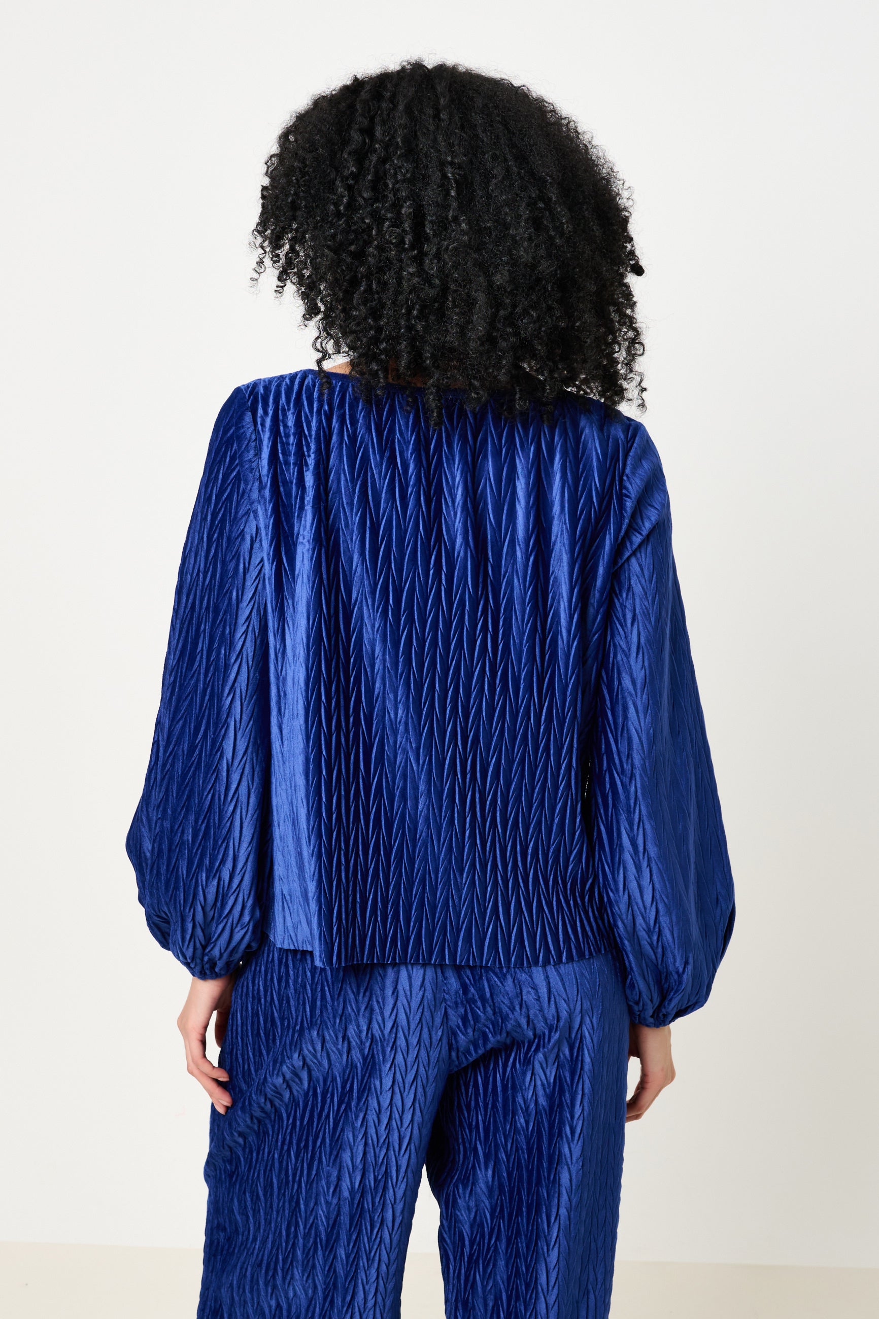 Aba Velvet Pleat Long Sleeve Top - Cobalt - Detail 1