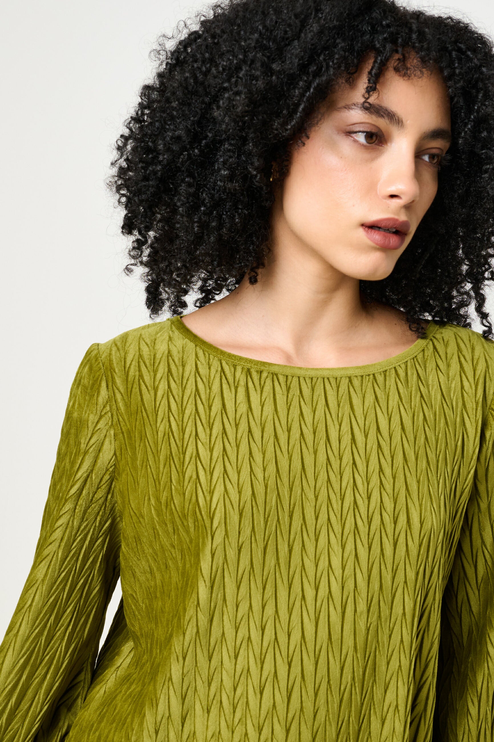 Aba Velvet Pleat Long Sleeve Top - Kiwi