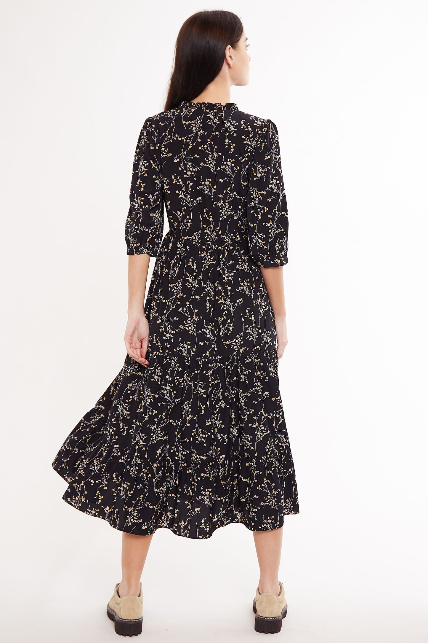 Louche Abeline Clemantis Print V Neck Tie Midi Dress