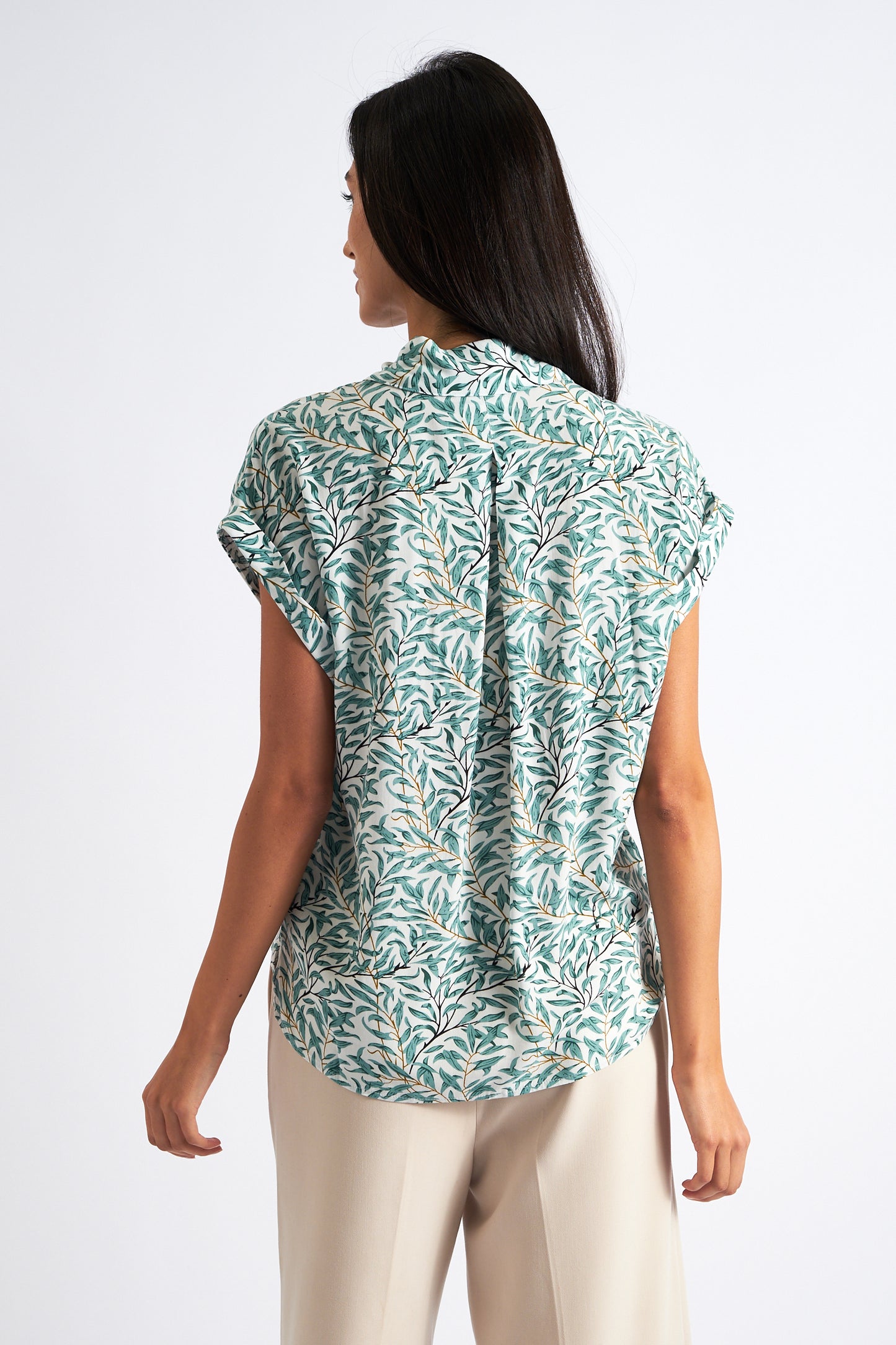 Abinaya Leaf Print Short Sleeved Shirt Green