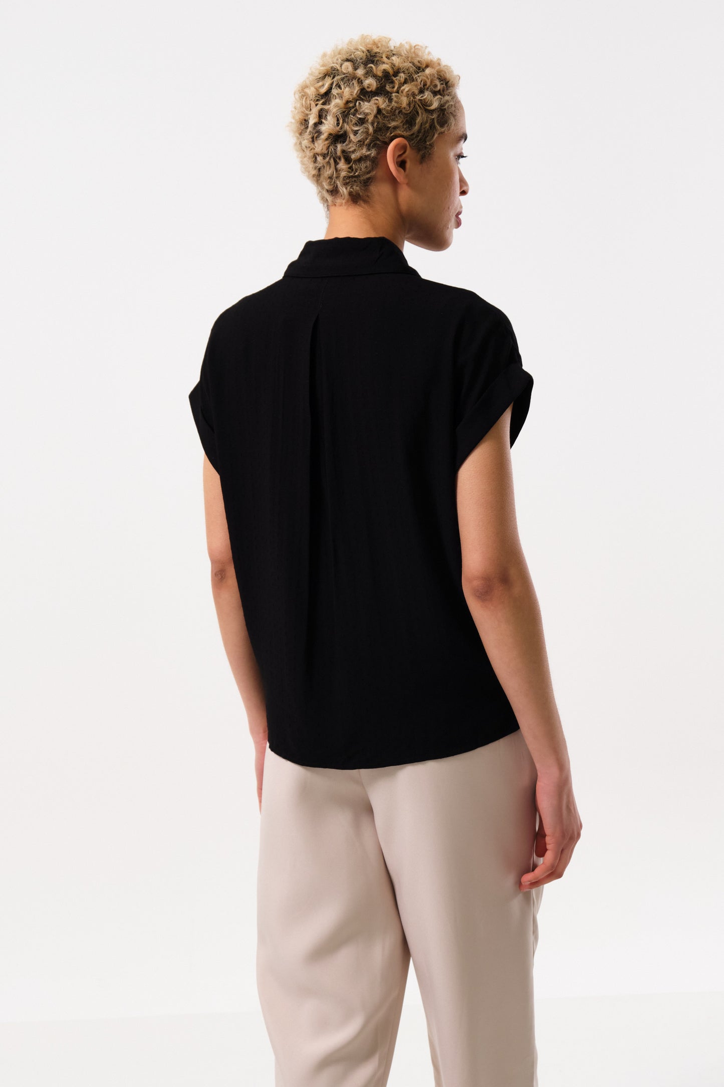 Black Short Sleeved Shirt with Collar