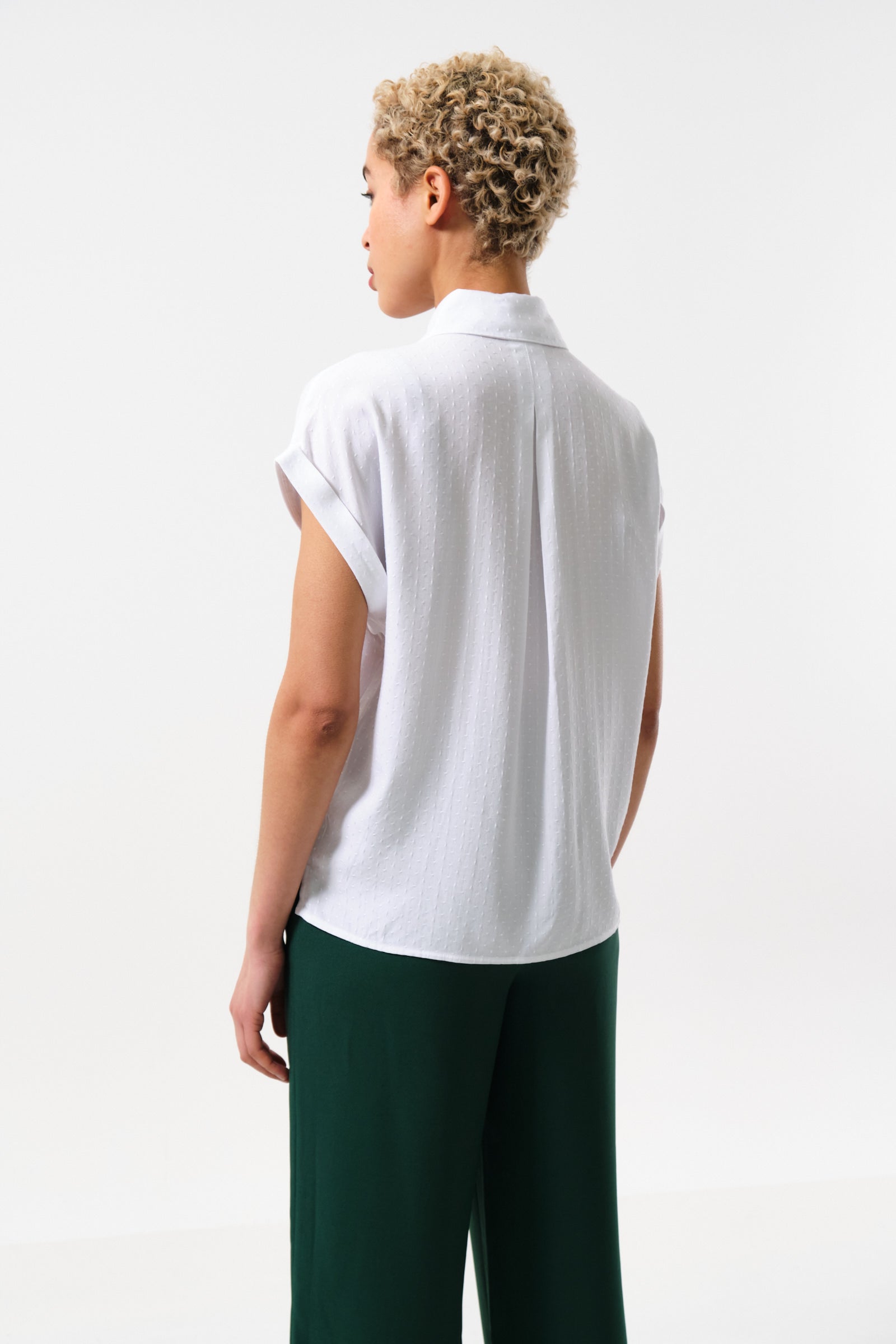 Abinaya Self Spot Short Sleeved Shirt White