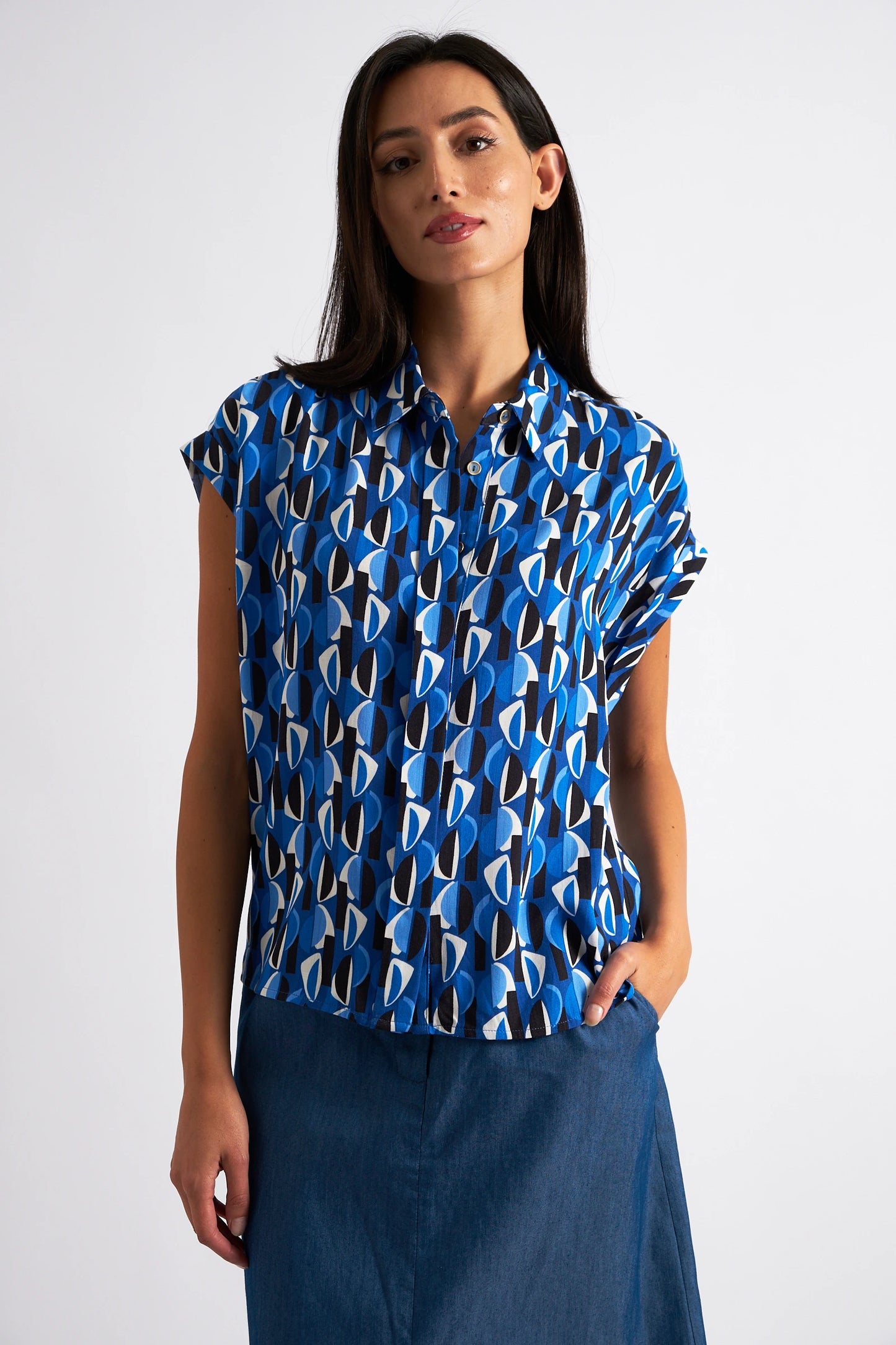 Abinaya Mid Century Retro Print Shirt - Blue