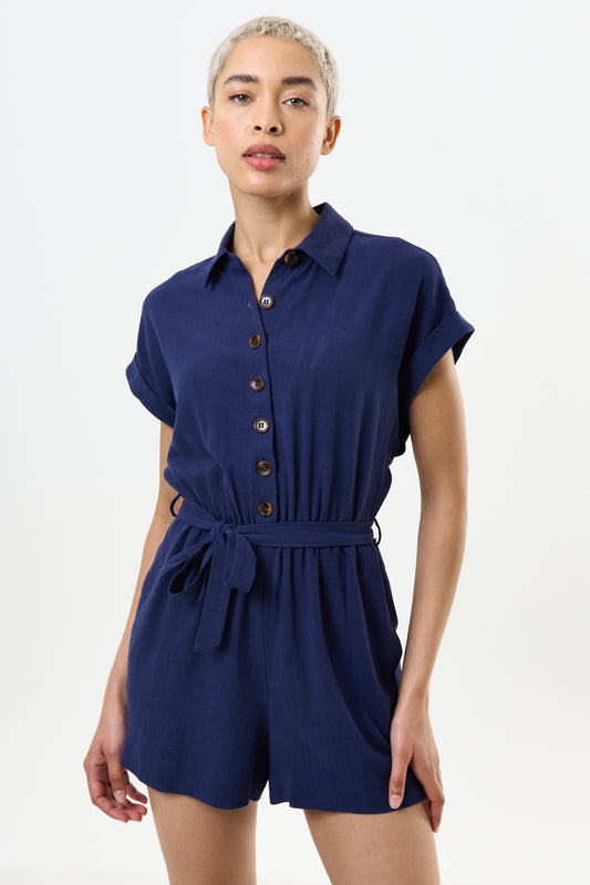 Addie Linen Mix Navy Playsuit