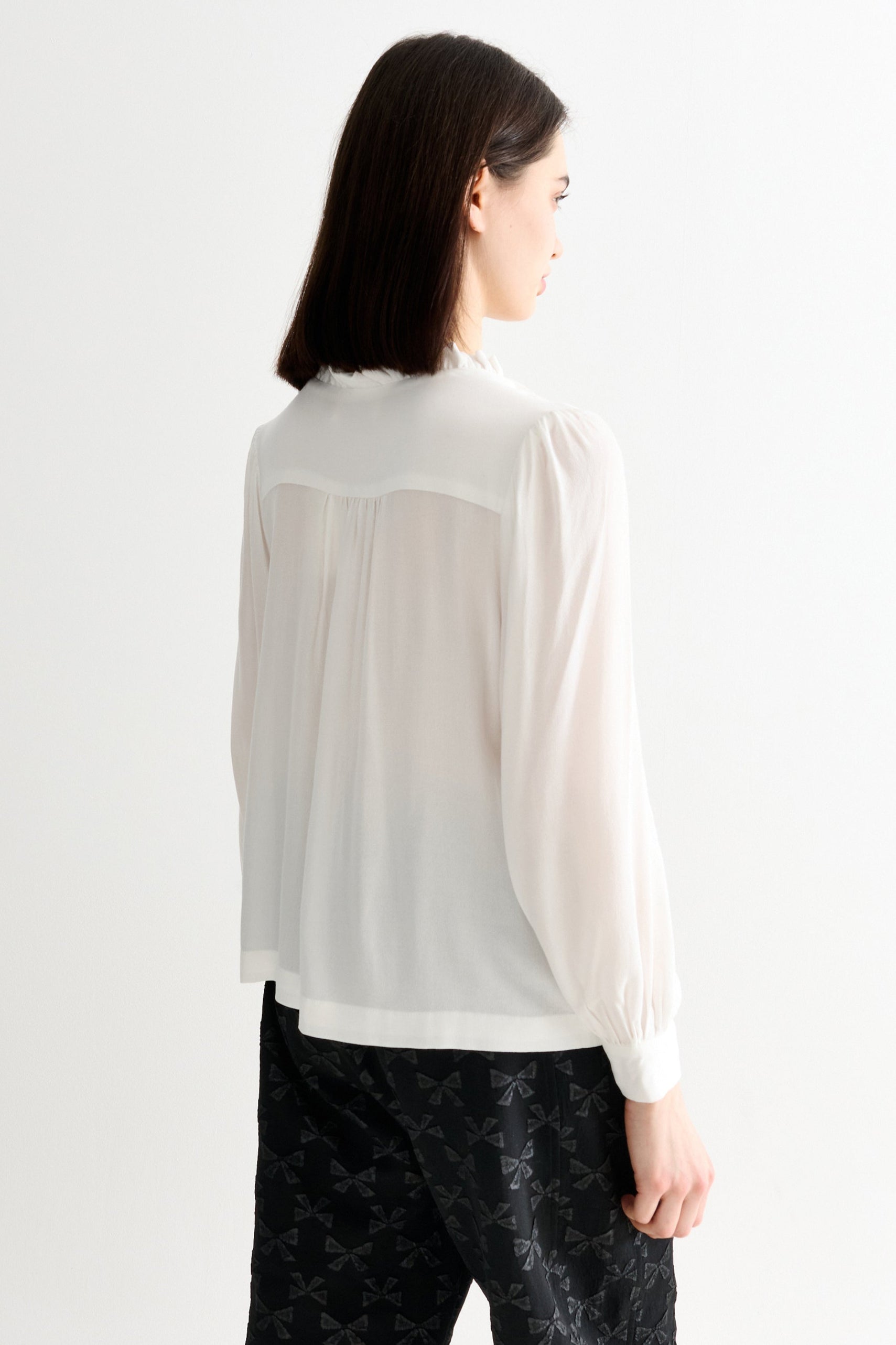 Alegra Moss Crepe Frill V-Neck Blouse