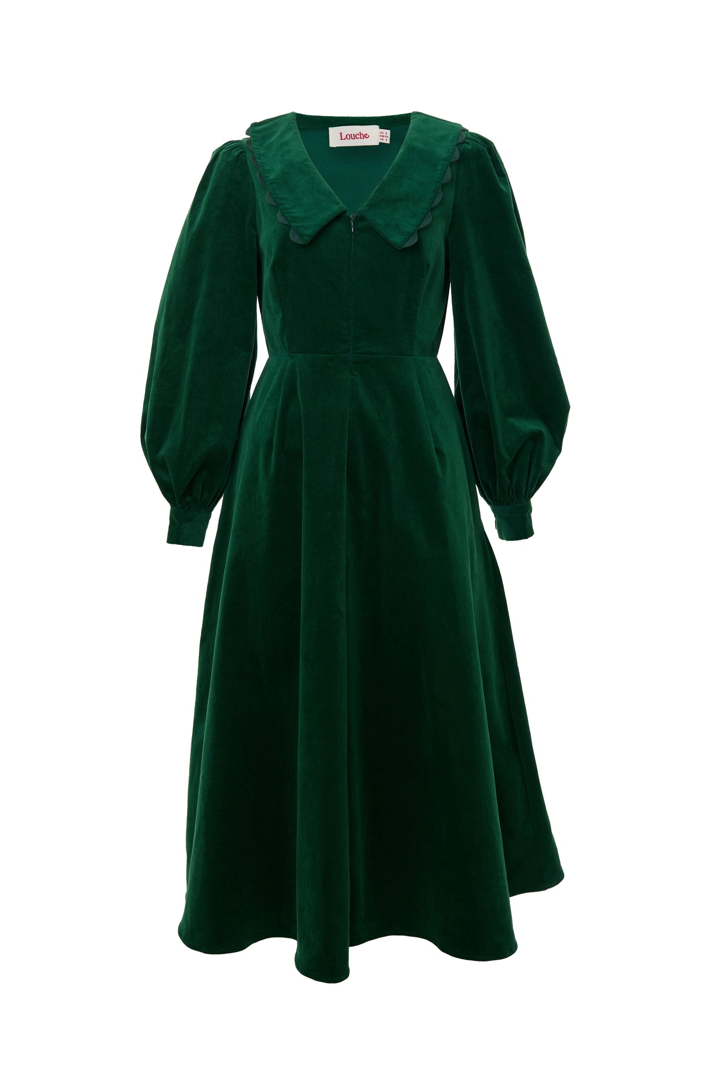 Alva Babycord Long Sleeve Midi Dress - Dark Green
