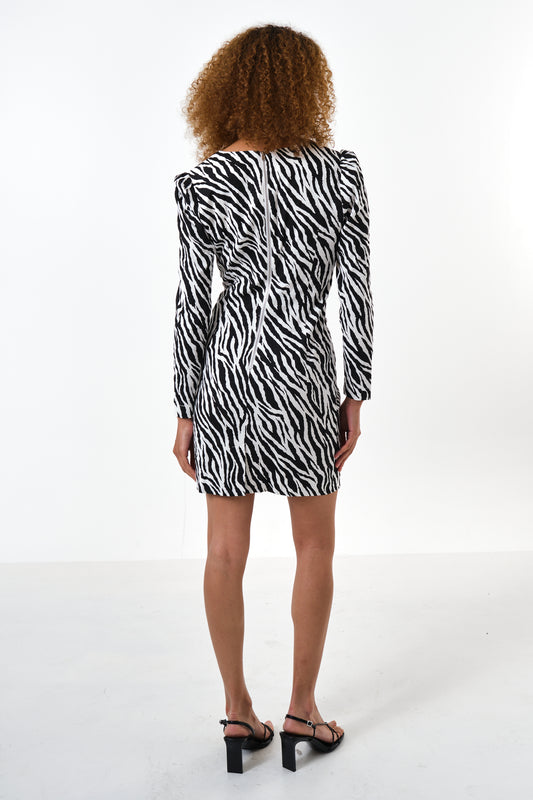 Anala Zebra Print Square Neck Long Sleeve Mini Dress