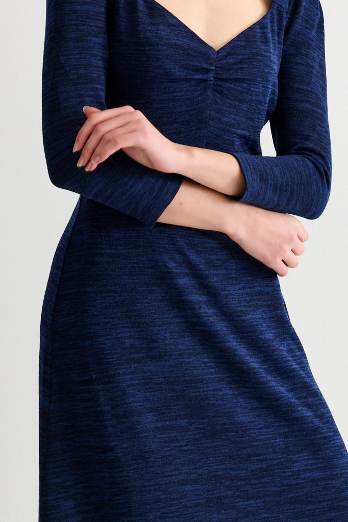 Ambrose Sustainable Marl Sweetheart Neck Midi Dress – Navy