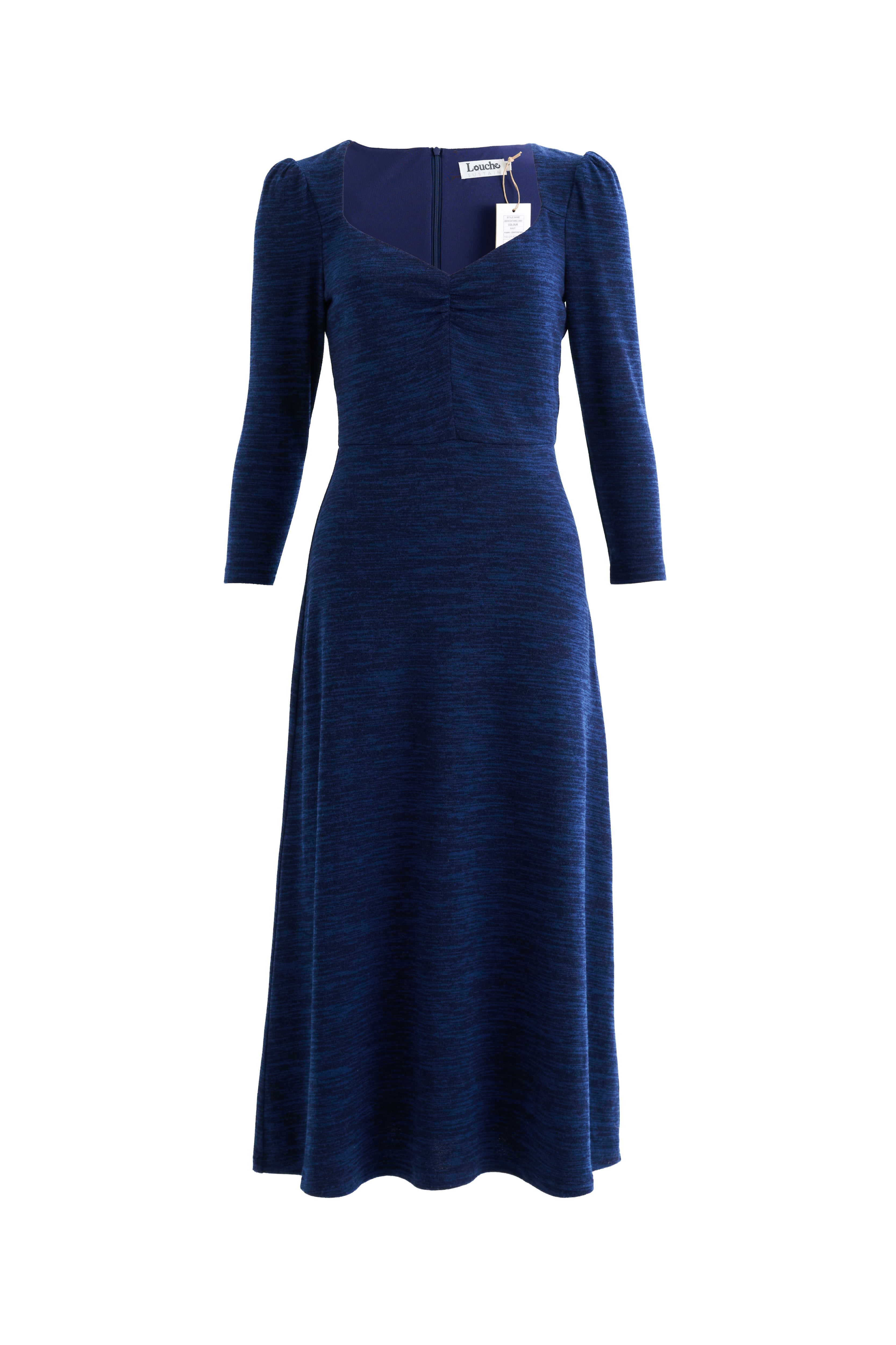 Ambrose Sustainable Marl Sweetheart Neck Midi Dress – Navy - Styled