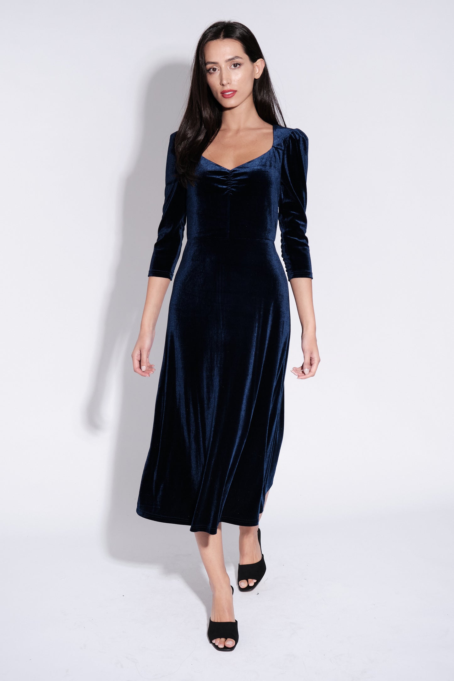 Ambrose Velvet Midi Dress in Navy