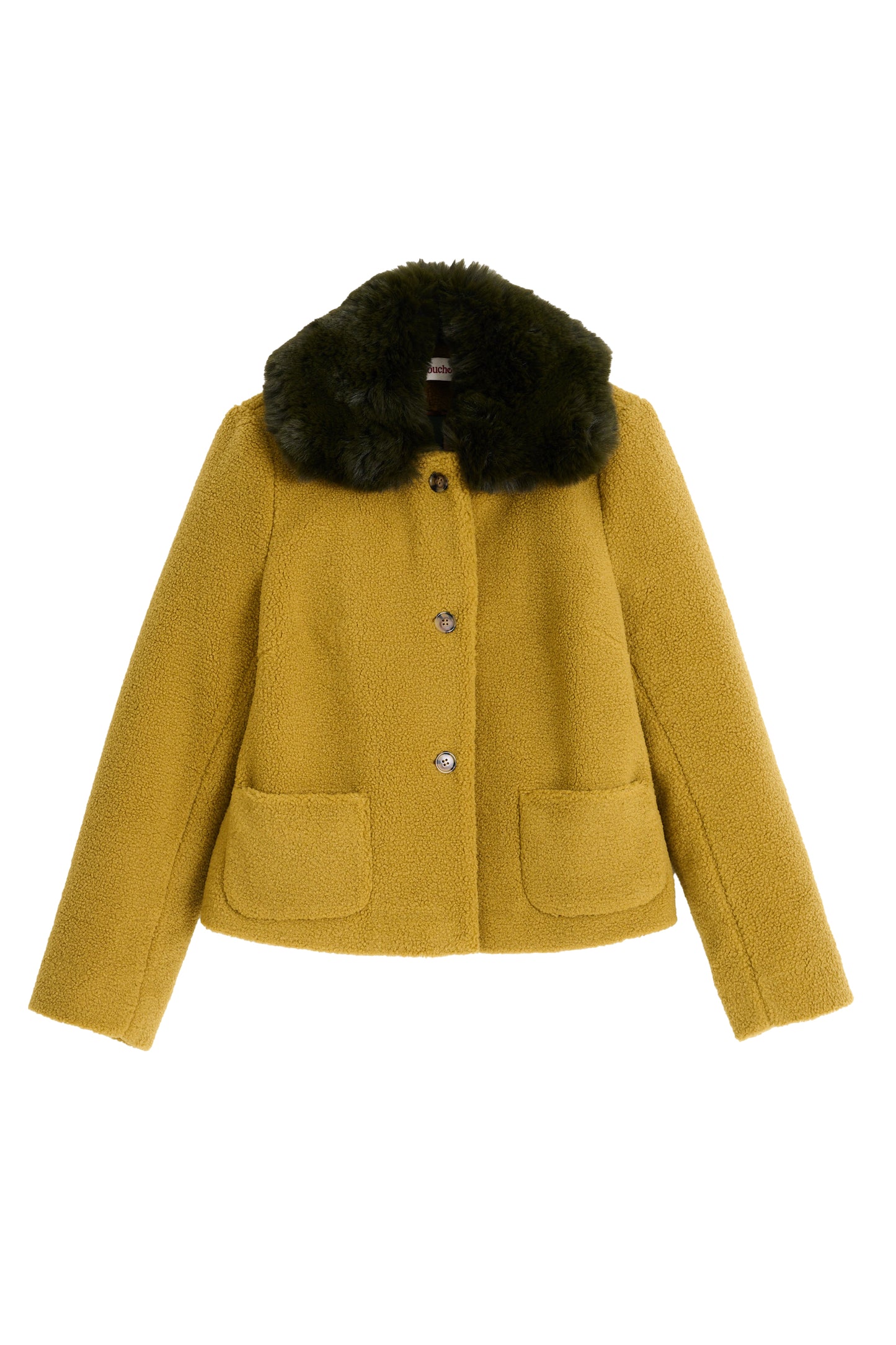 Apple Borg Faux Fur Collar Cropped Jacket – Mustard
