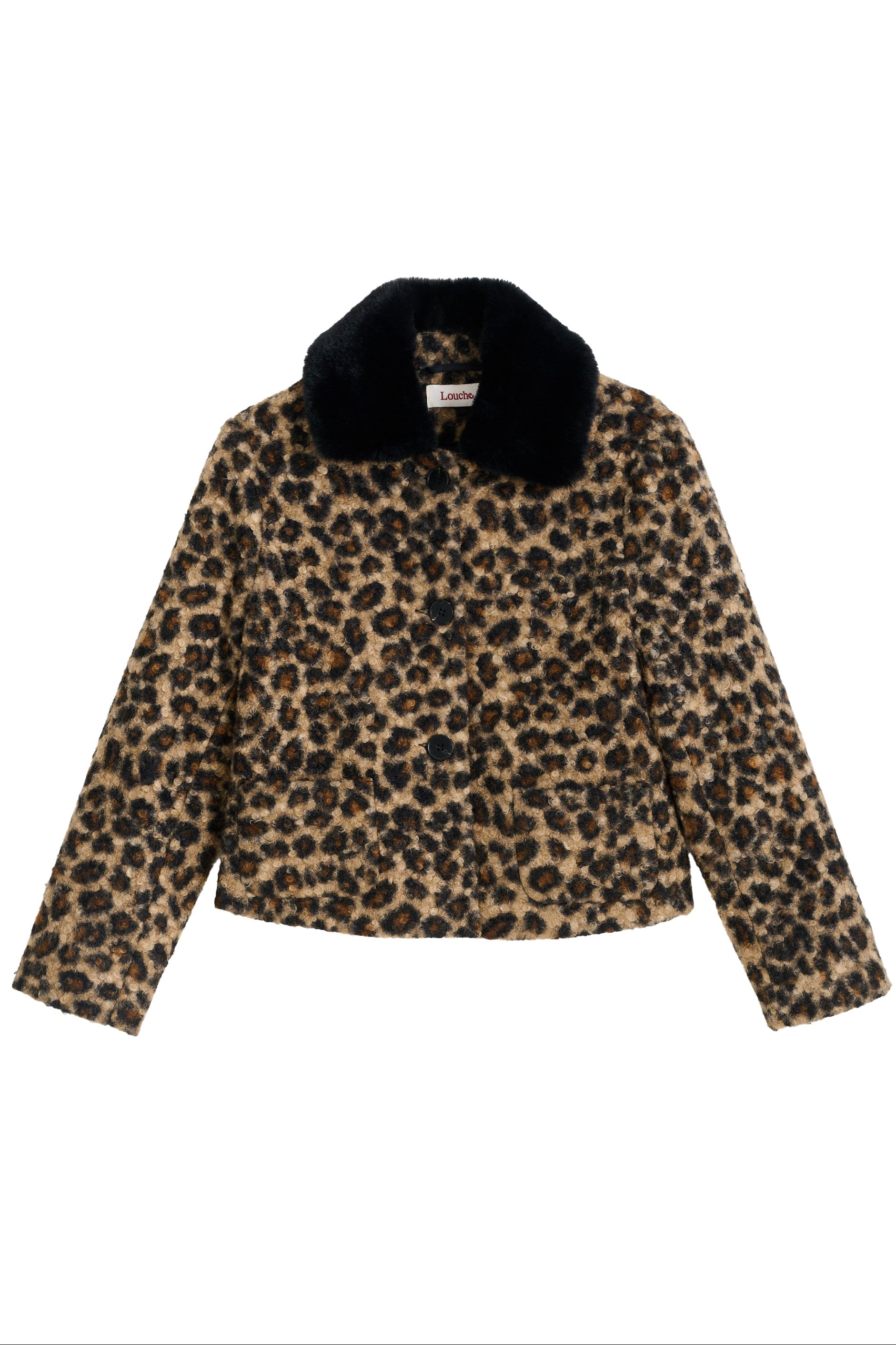 Apple Animal Boucle Faux Fur Collar Jacket - Black