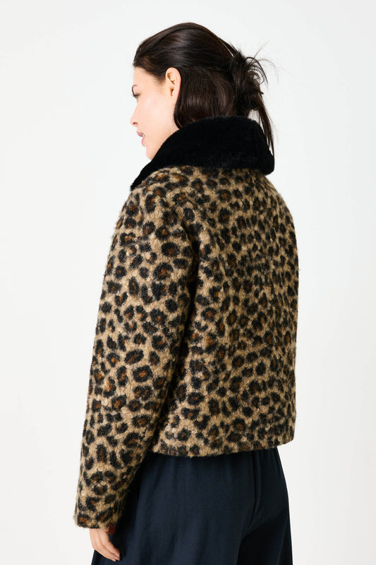 Apple Animal Boucle Faux Fur Collar Jacket - Black