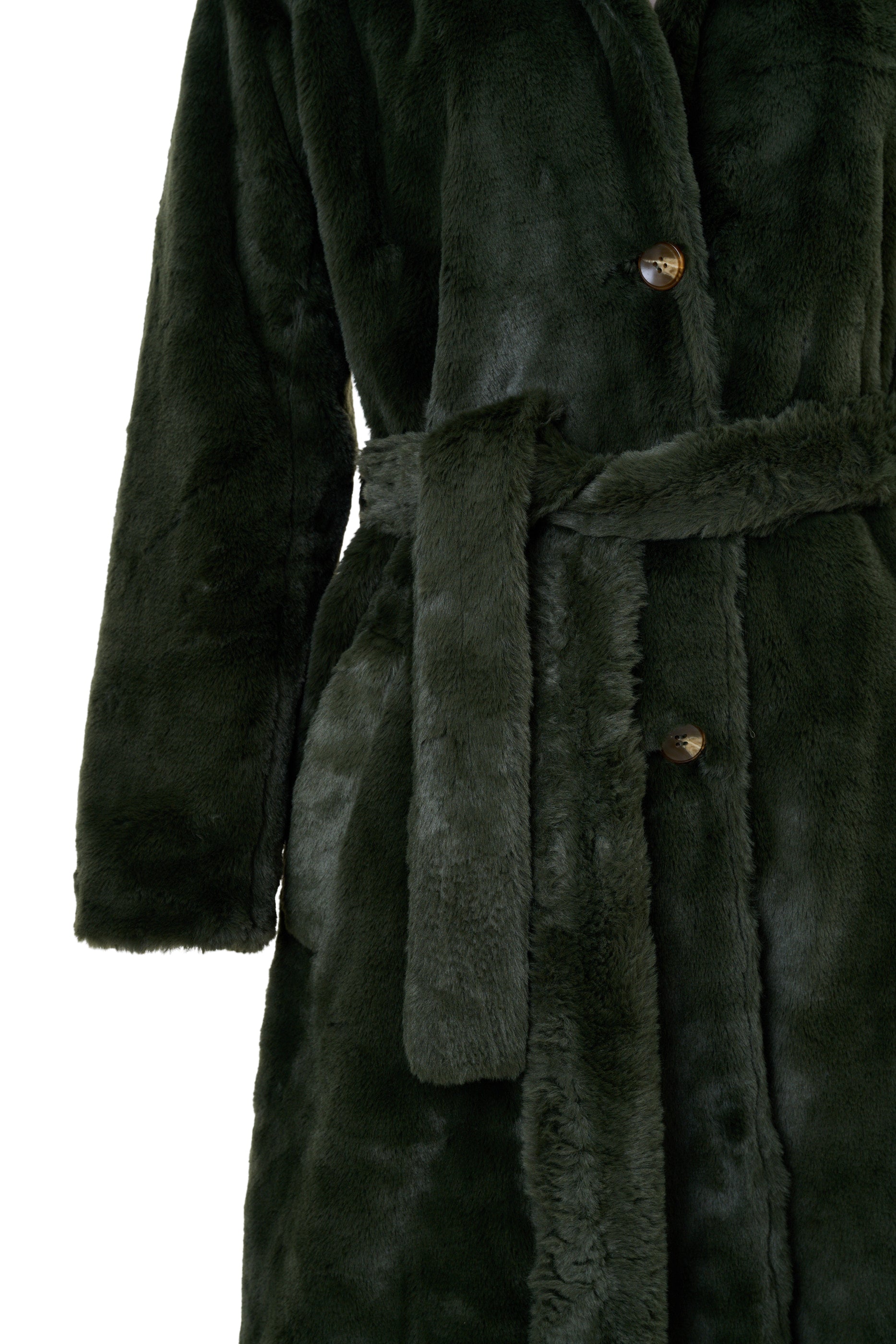Arinette Faux Fur Tie Waist Coat -Teal - Detail 3