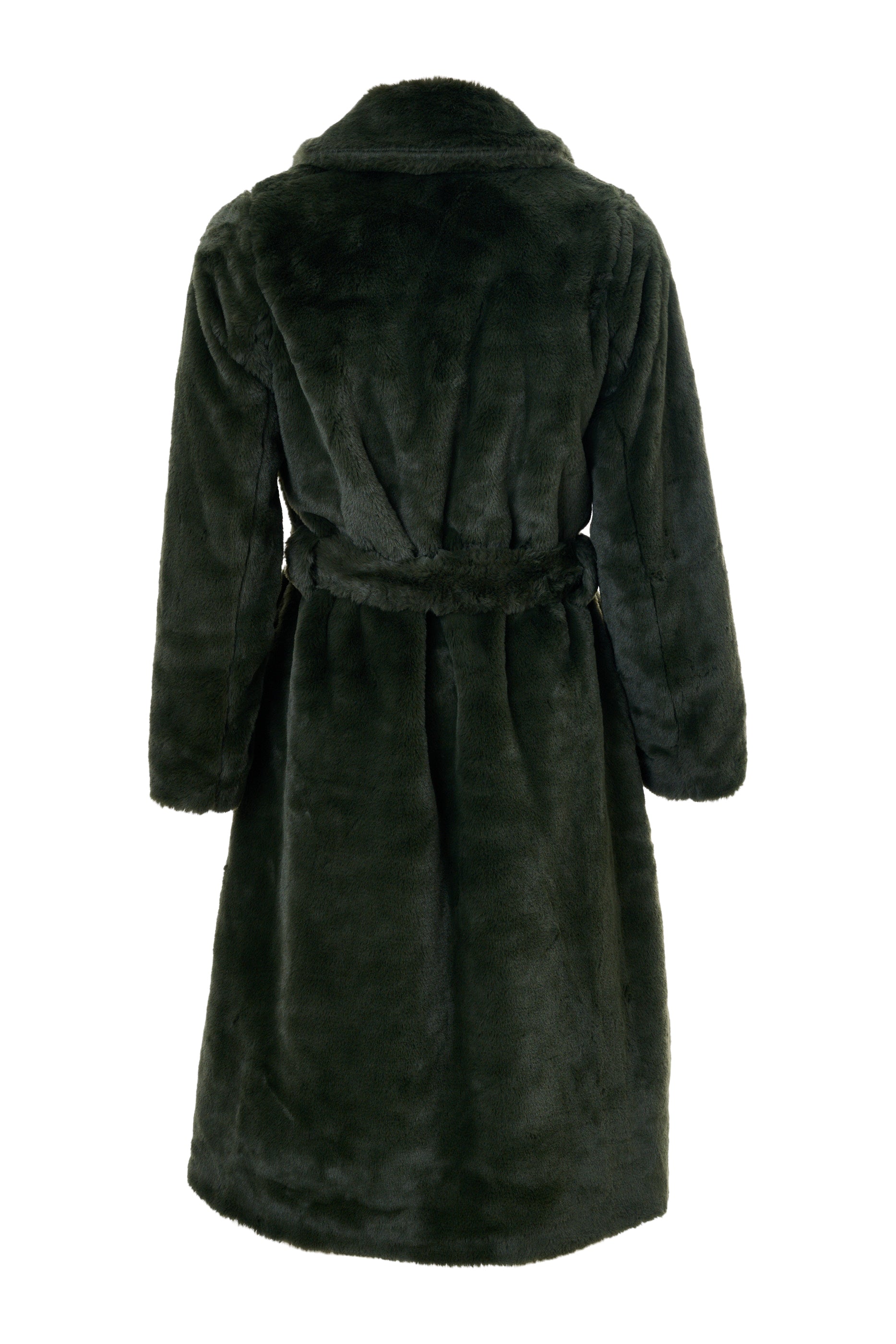 Arinette Faux Fur Tie Waist Coat -Teal - Detail 1