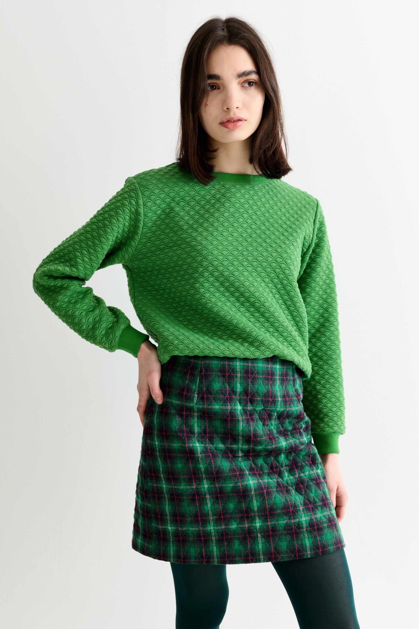 Aubin Winter Check Quilted Mini Skirt – Green