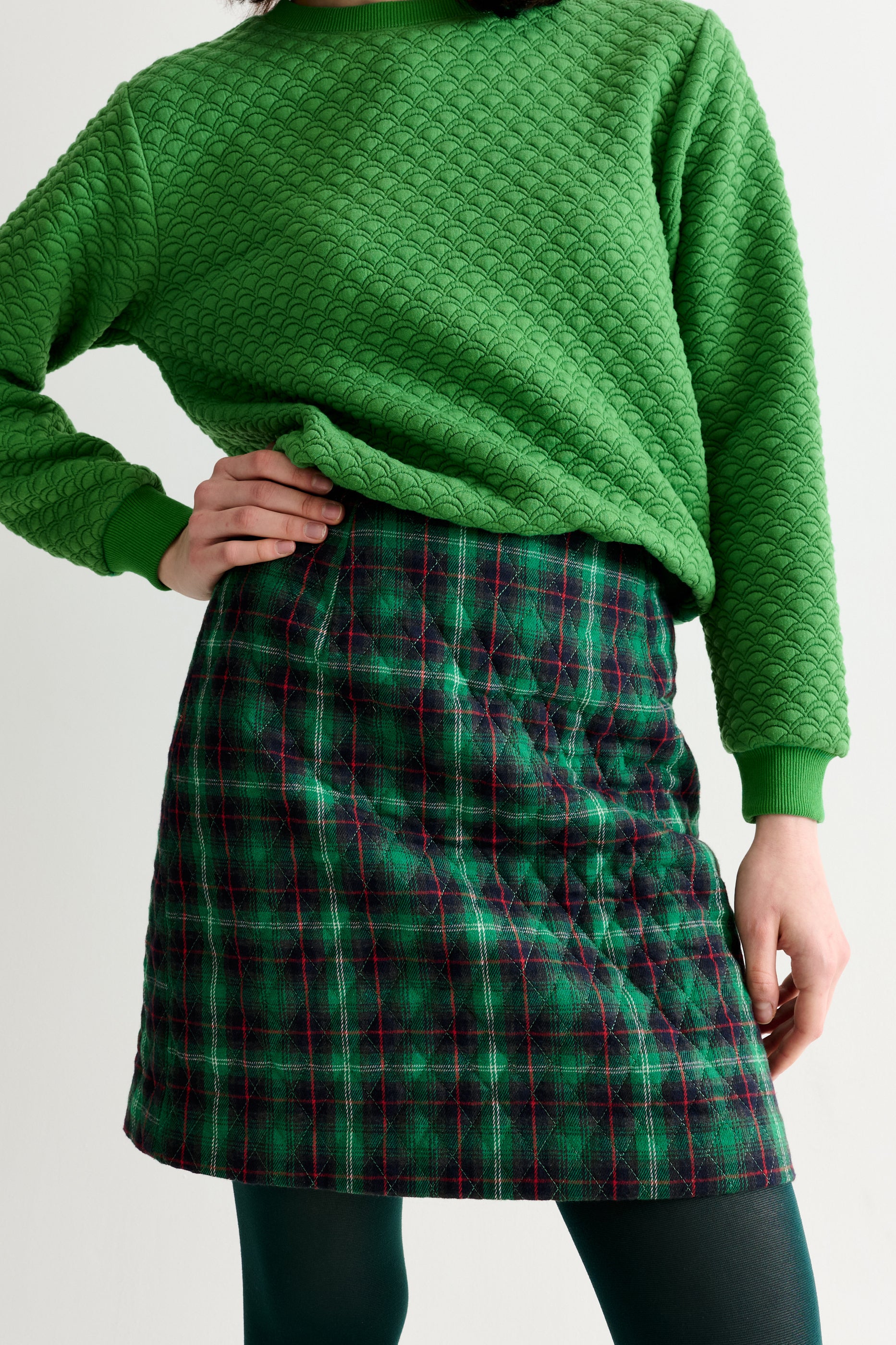 Aubin Winter Check Quilted Mini Skirt – Green