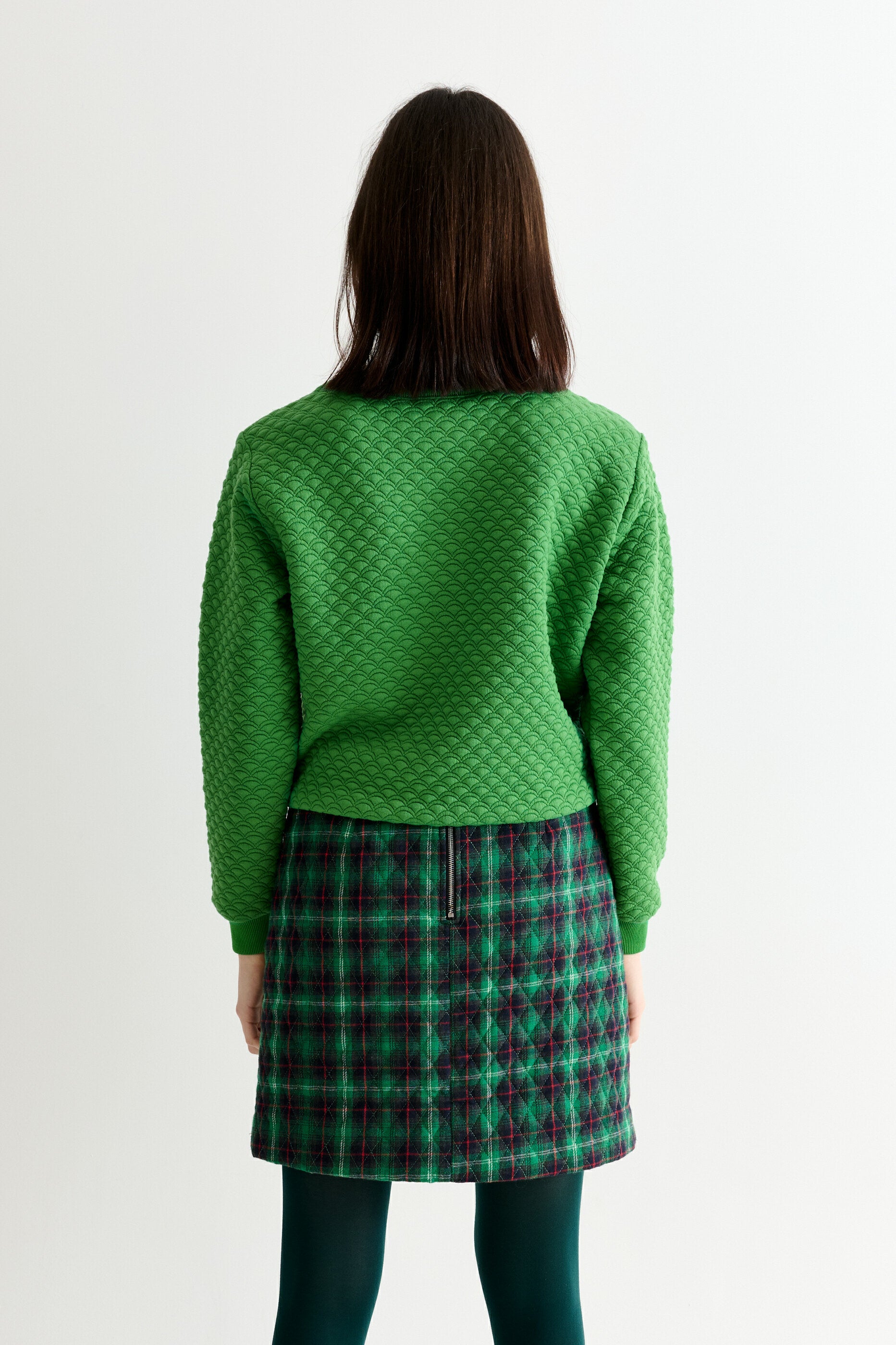 Aubin Winter Check Quilted Mini Skirt – Green - Detail 1
