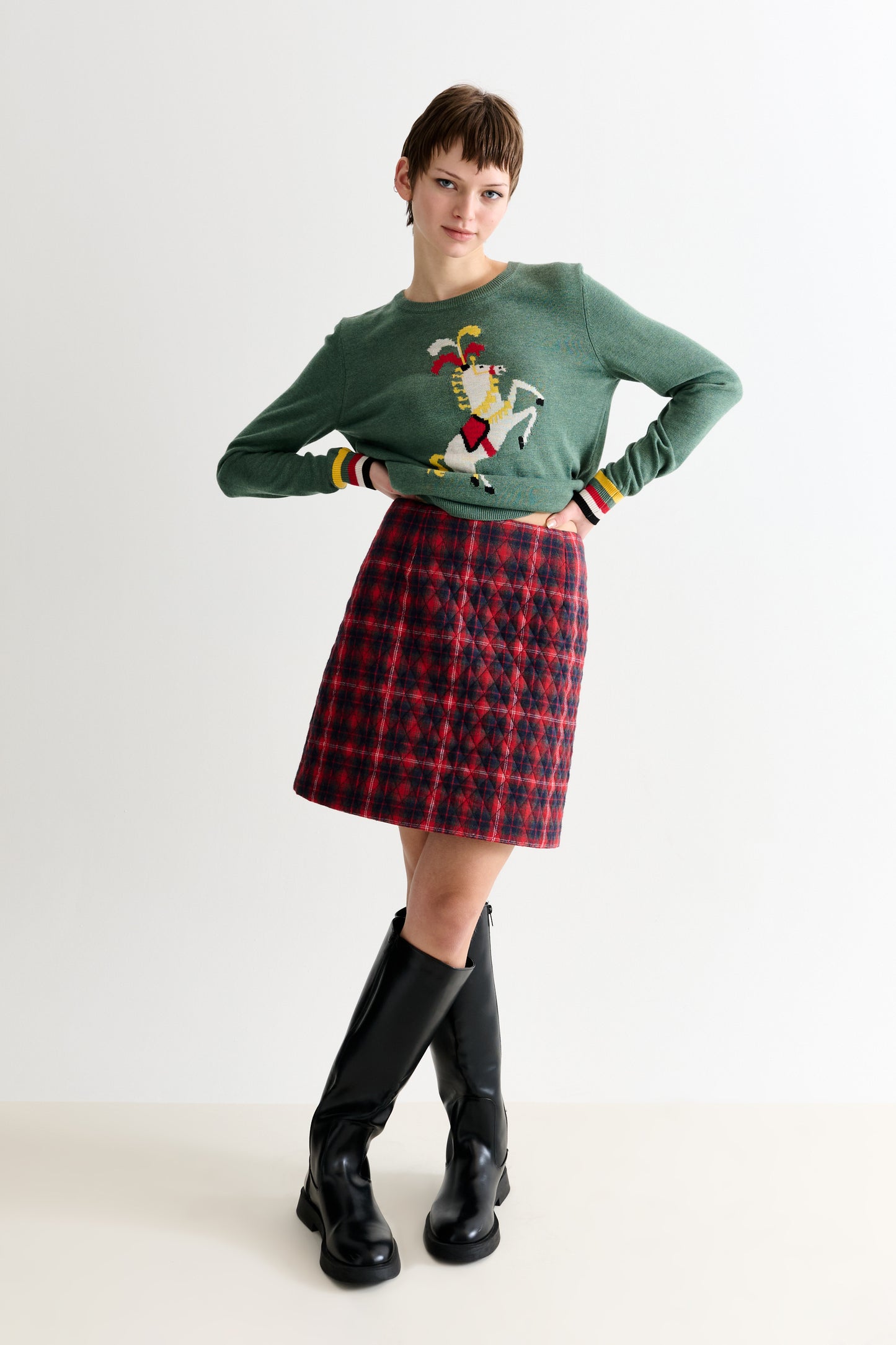 Aubin Winter Check Quilted Mini Skirt– Red