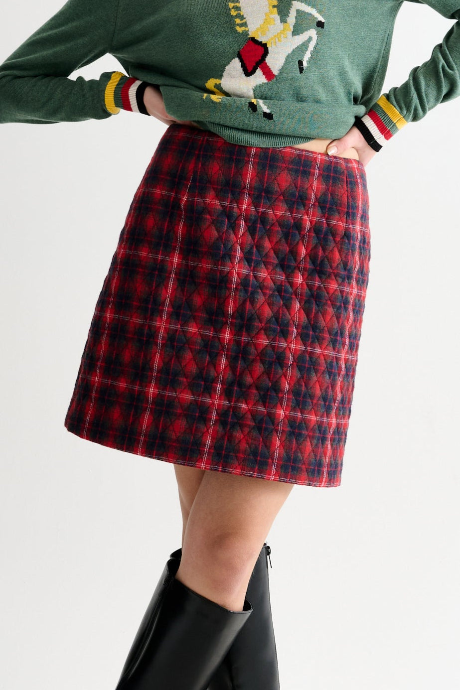 Aubin Winter Check Quilted Mini Skirt– Red