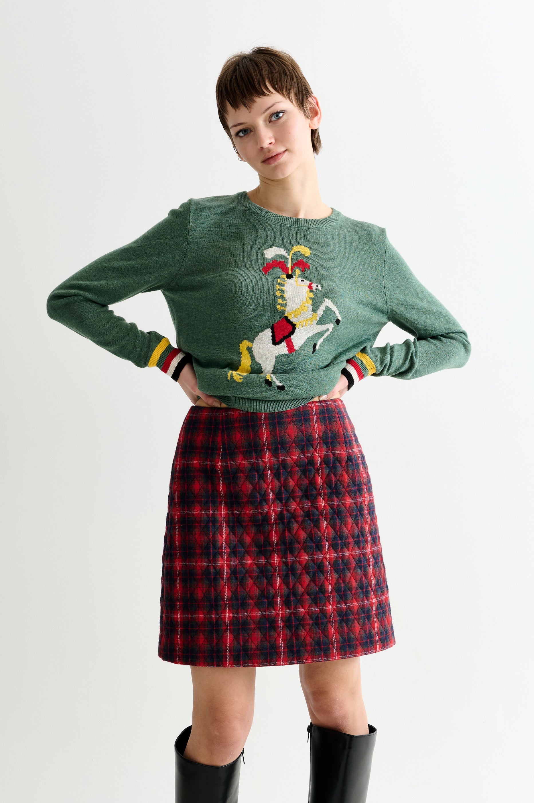 Aubin Winter Check Quilted Mini Skirt– Red