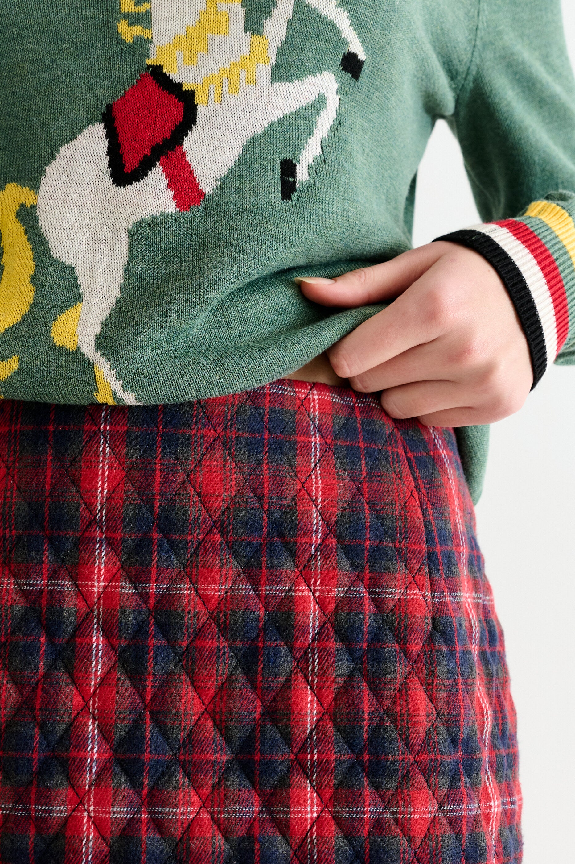 Aubin Winter Check Quilted Mini Skirt– Red - Detail 2