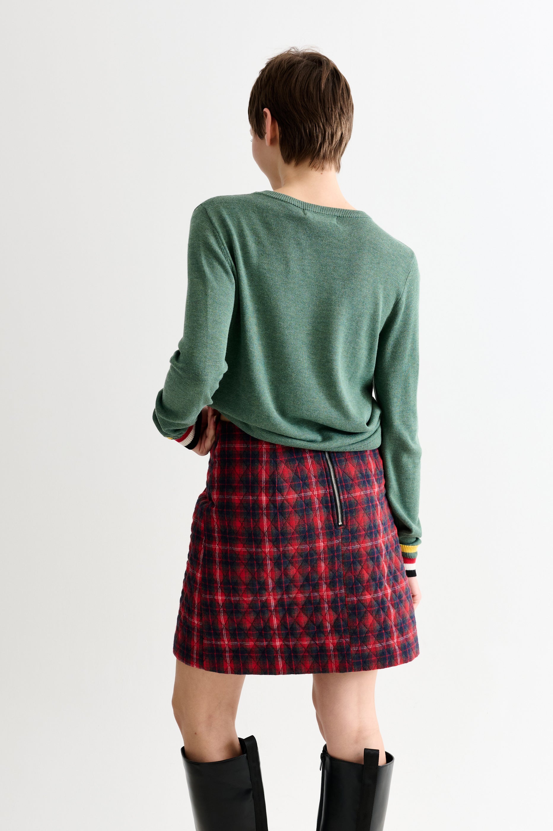 Aubin Winter Check Quilted Mini Skirt– Red - Detail 1