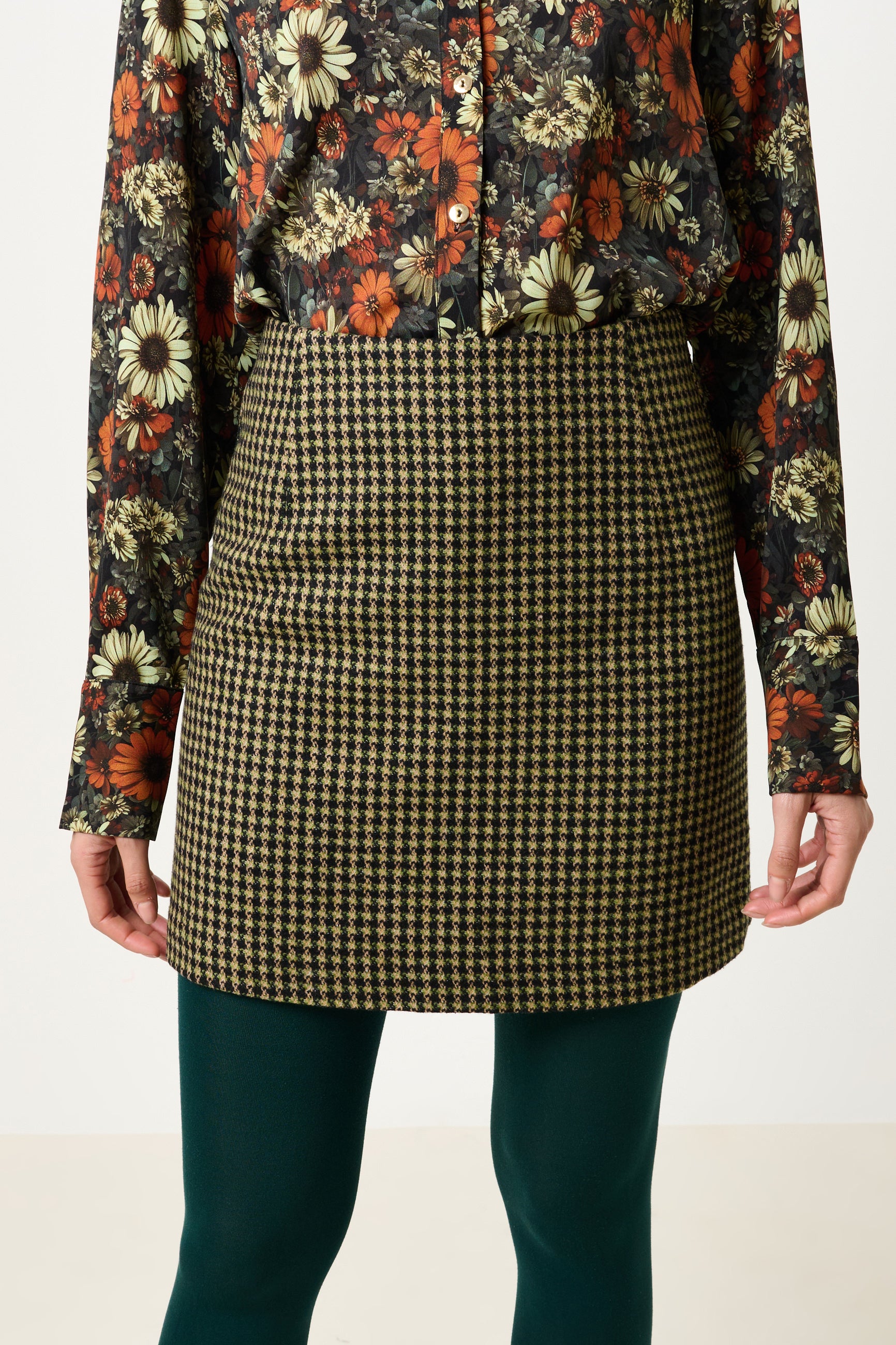 Aubin Burray A-Line Check Skirt - Fern