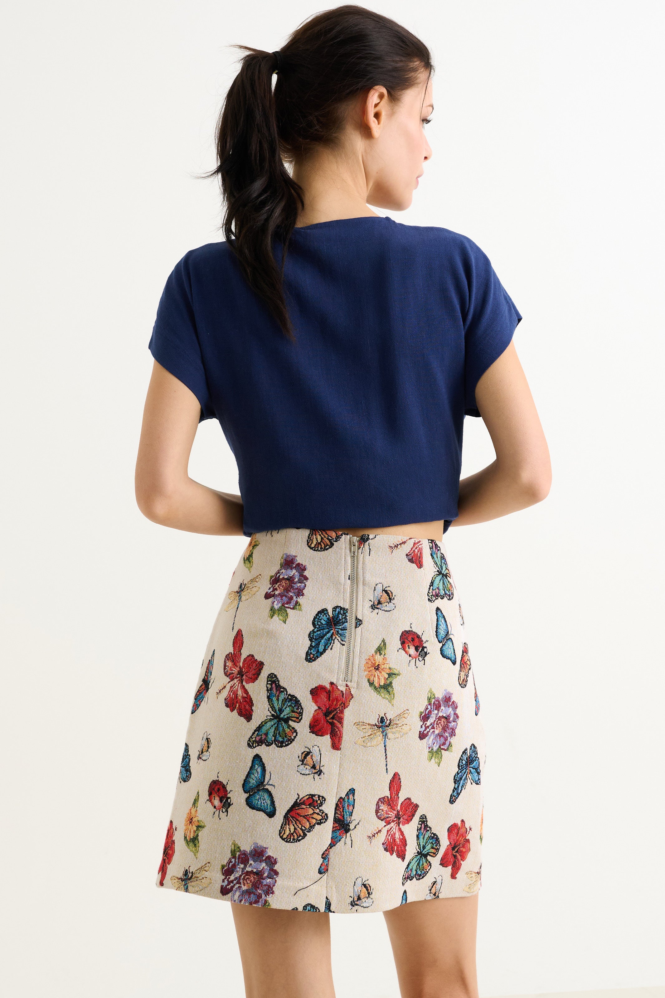 Aubin Flutter Jacquard A-Line Mini Skirt - Cream - Detail 2