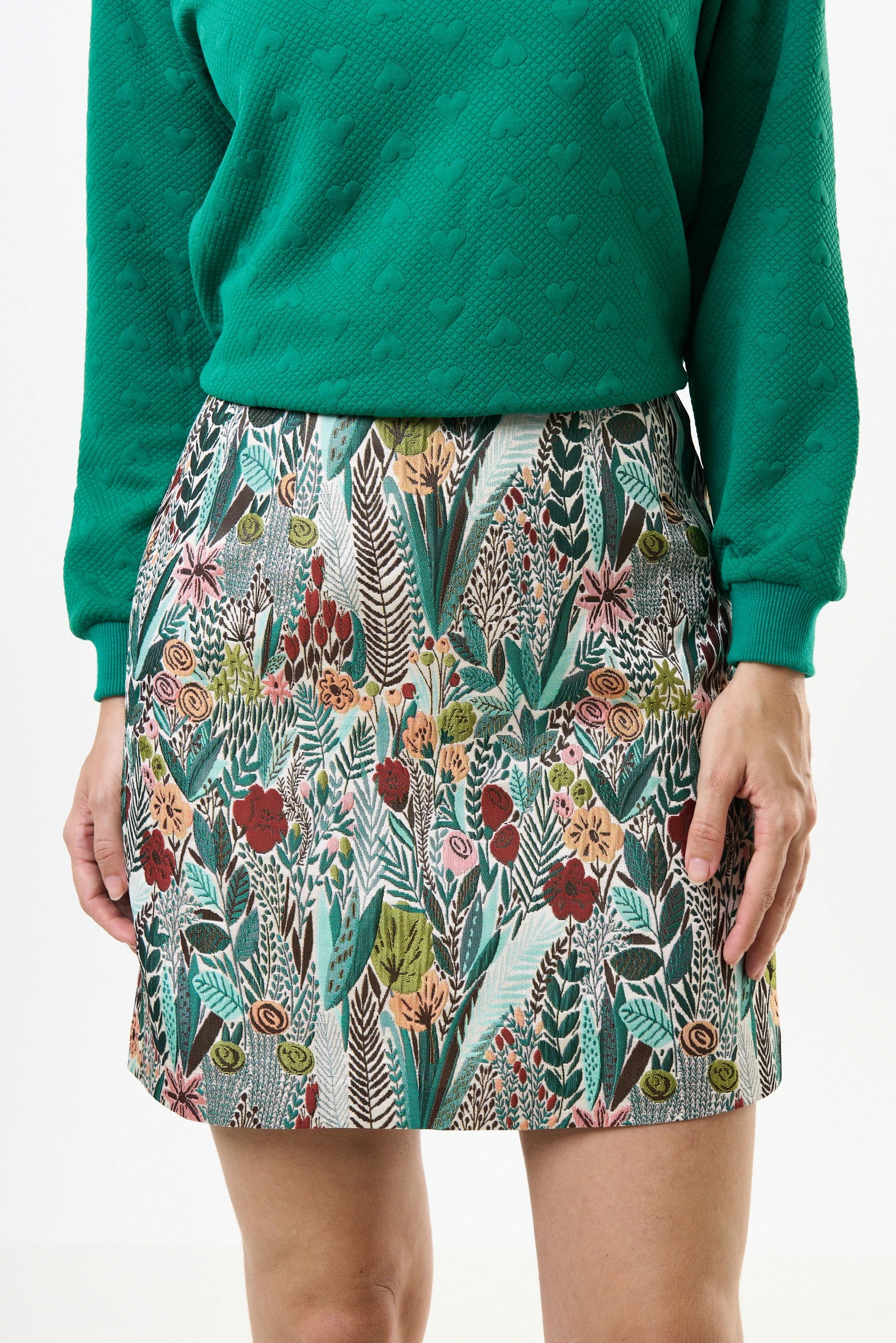 Aubin Jungle Jacquard A-line Mini Skirt - Green - Detail 1