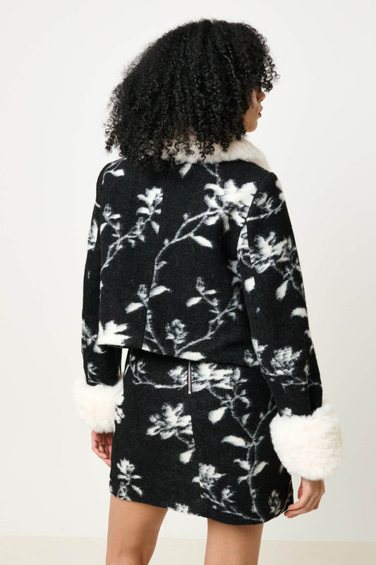 Kent Power Bloom Fur Collar And Cuff Jacket - Black & White