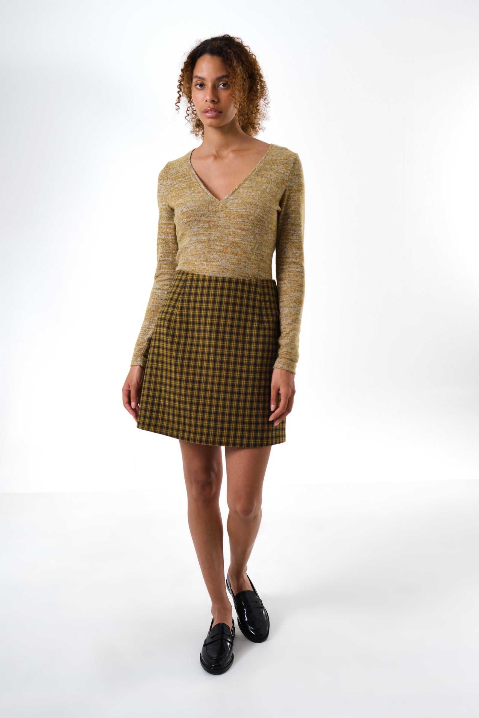 Aubin Wyoming Check A-Line Mini Skirt - Mustard