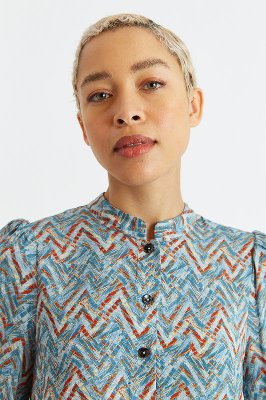 Aviv Art Attack Print Long Sleeve Blouse - Duck Egg