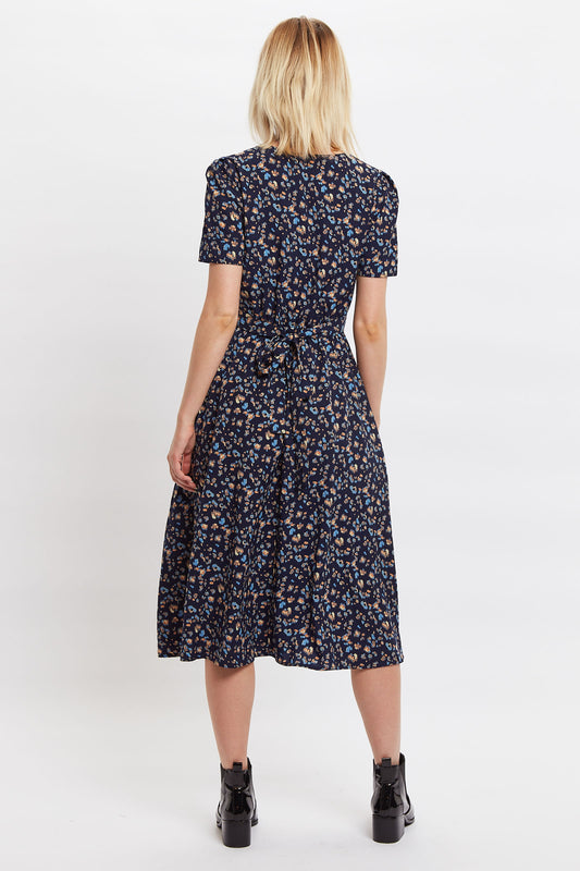 Louche Avril Animal Blues Print Midi Tea Dress