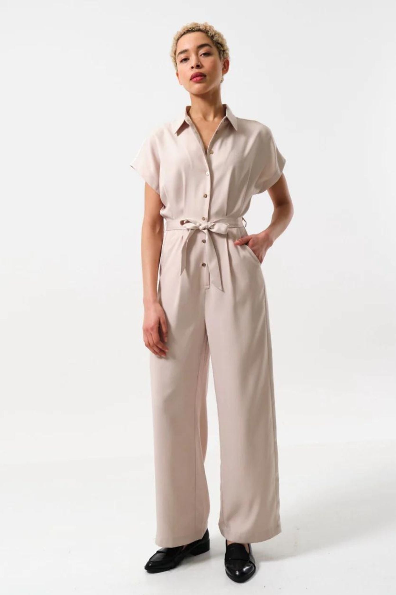 Angie Sustainable Satin Back Crepe Jumpsuit - Camel