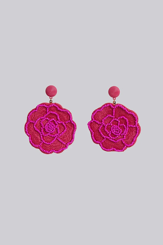 Aquila Flower Beaded Earrings in Pink