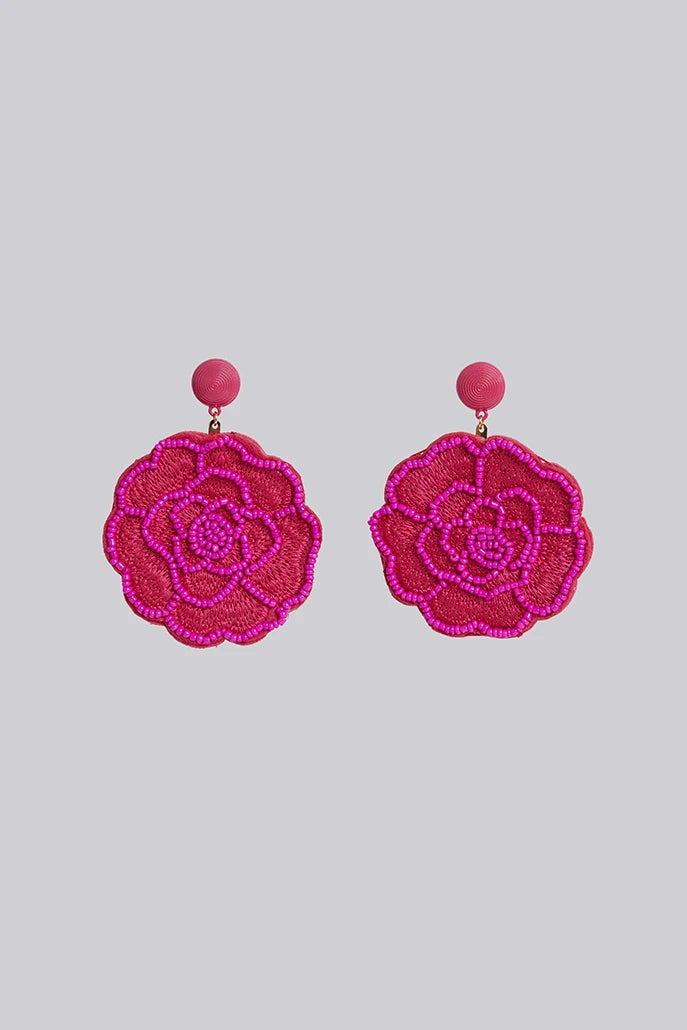 Aquila Flower Beaded Earrings in Pink