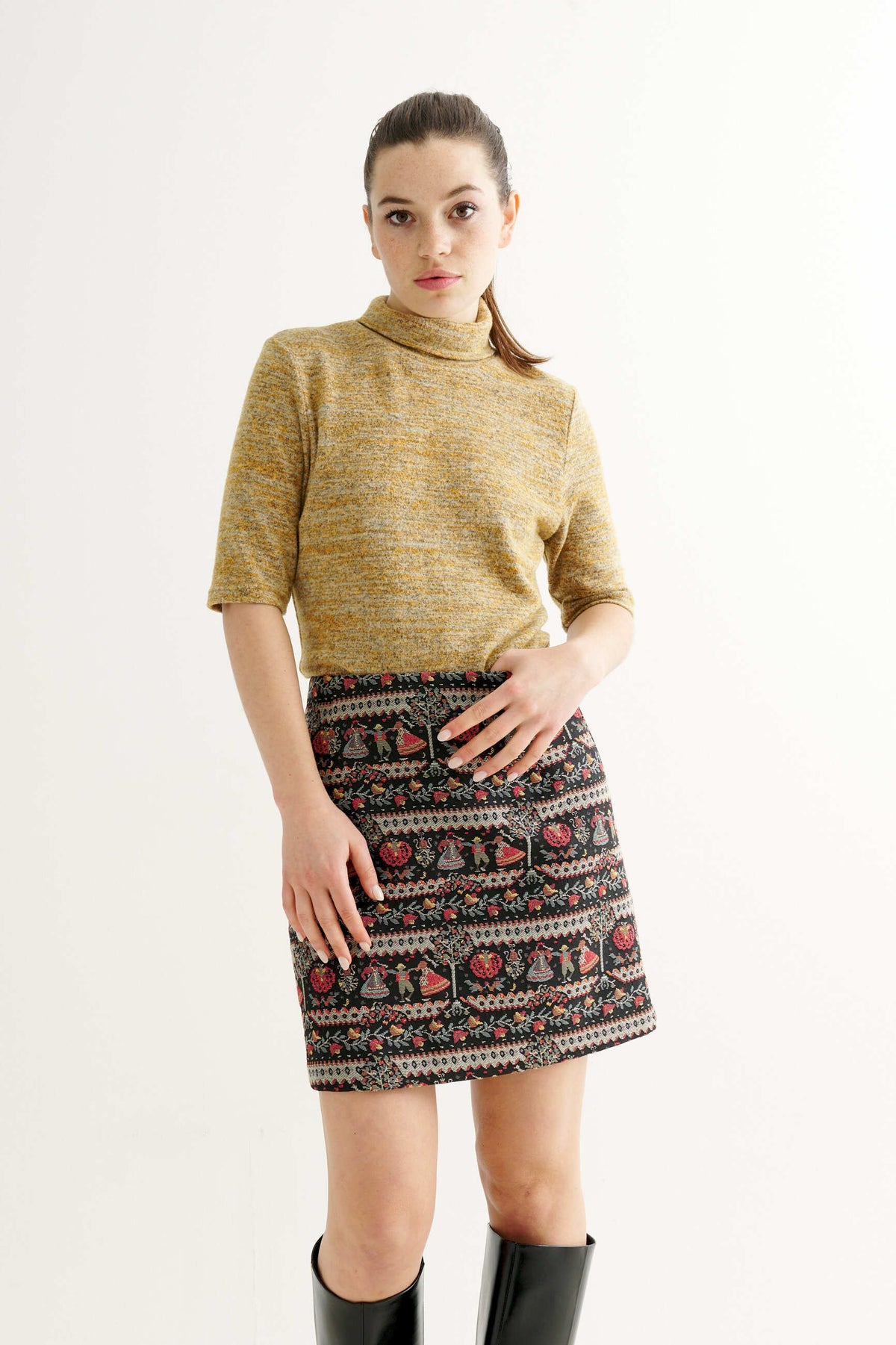Aubin Heirloom Jacquard A-Line Mini Skirt - Black