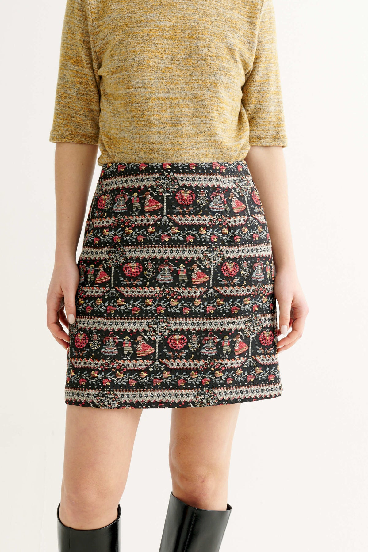 Aubin Heirloom Jacquard A-Line Mini Skirt - Black