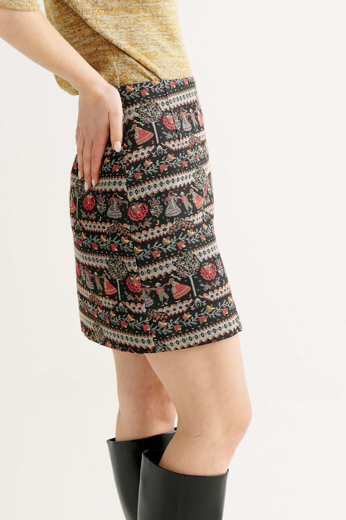 Aubin Heirloom Jacquard A-Line Mini Skirt - Black