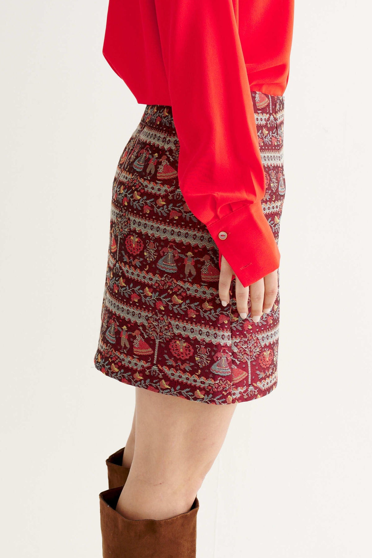 Aubin Heirloom jacquard A-Line Mini Skirt - Wine
