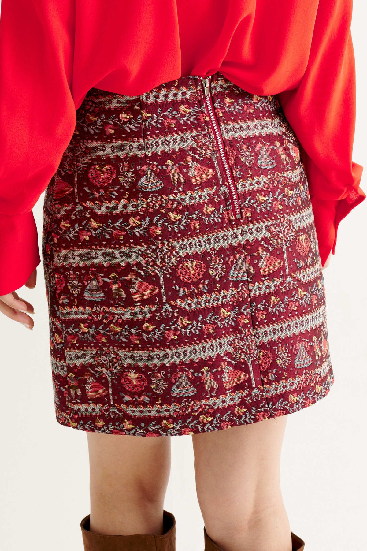 Aubin Heirloom jacquard A-Line Mini Skirt - Wine