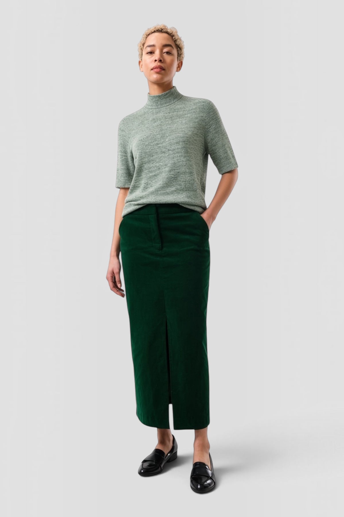 Vista Soft Marl Polo Neck Short Sleeve Top - Green