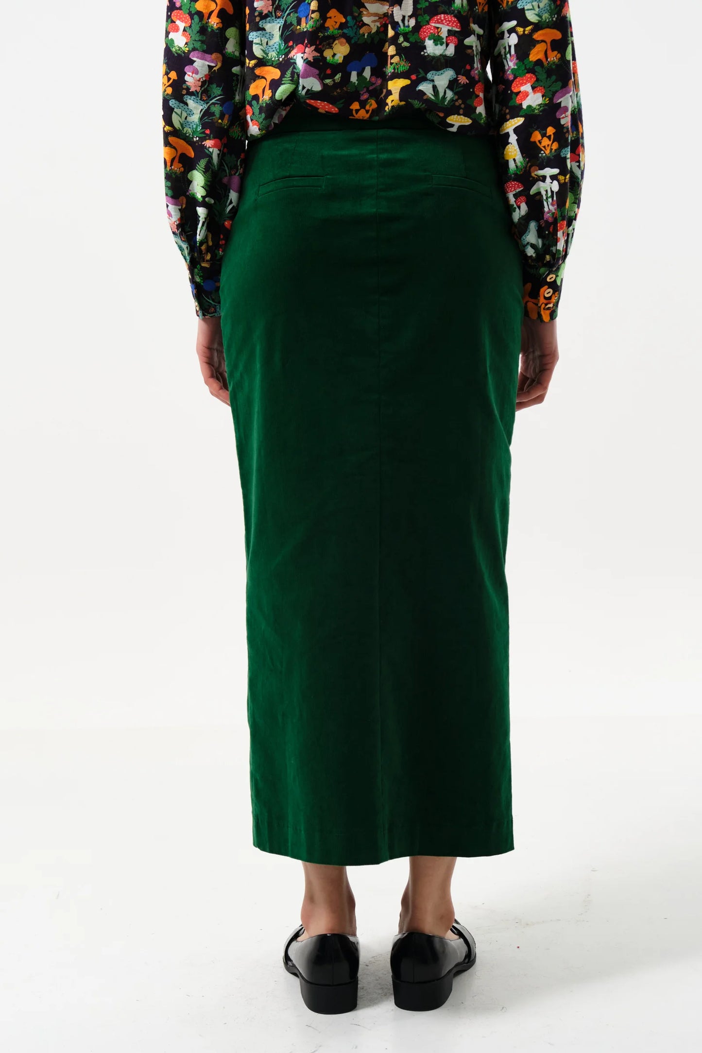 Balthazar Baby Cord Dark Green Midi Pencil Skirt